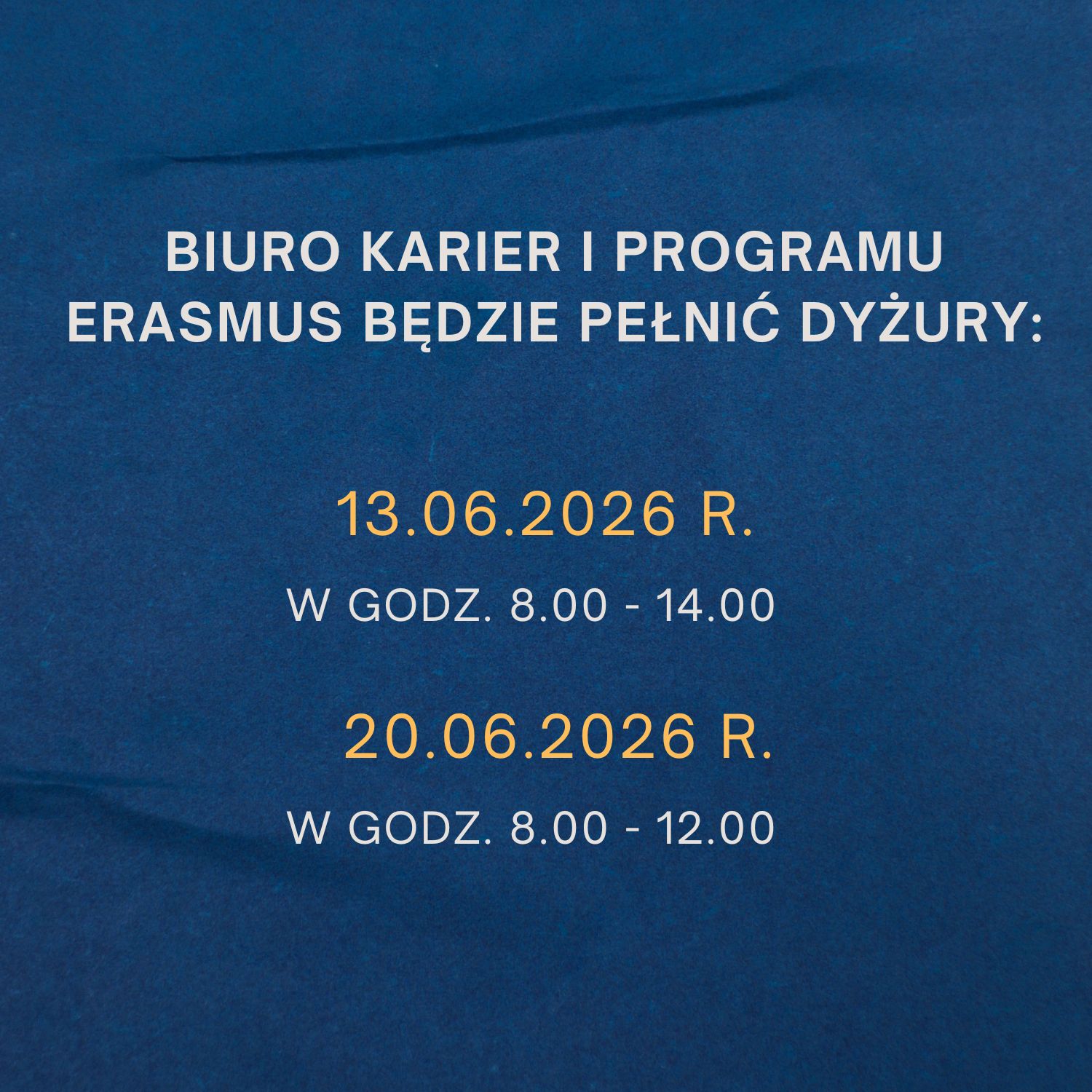 plakat przedstawiający daty i godziny czerwcowych dyżurów w biurze karier